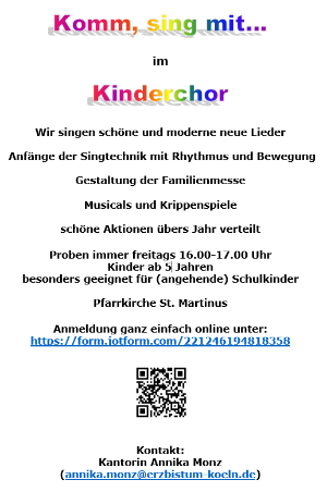 Kinderchor Anmeldung online