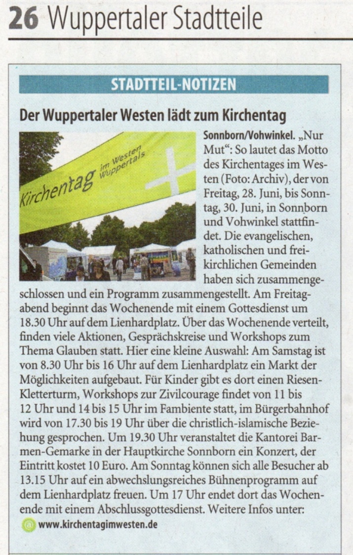 Wuppertaler Westen lädt ein zum Kirchentag