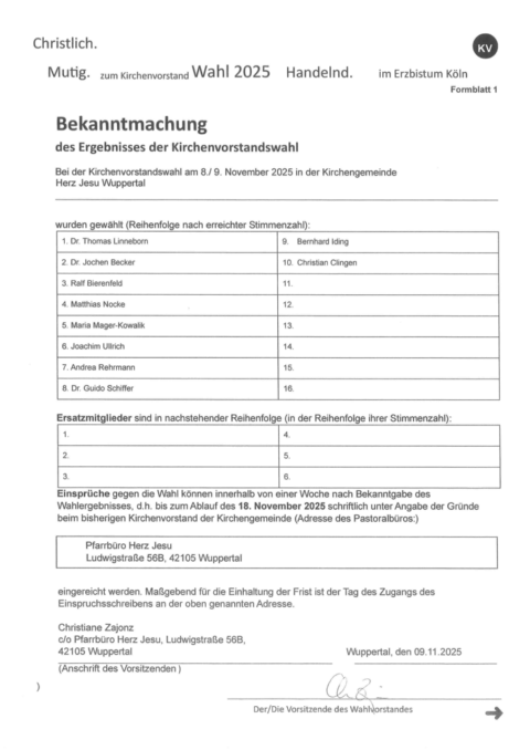 Ergebnis der Kirchenvorstandswahl