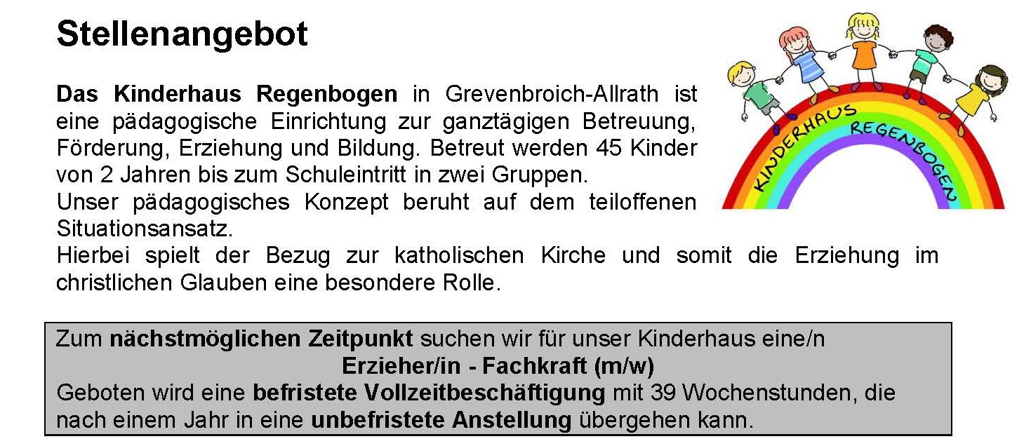 Stellenanzeige Kinderhaus Regenbogen Stellenanzeige Kinderhaus Regenbogen