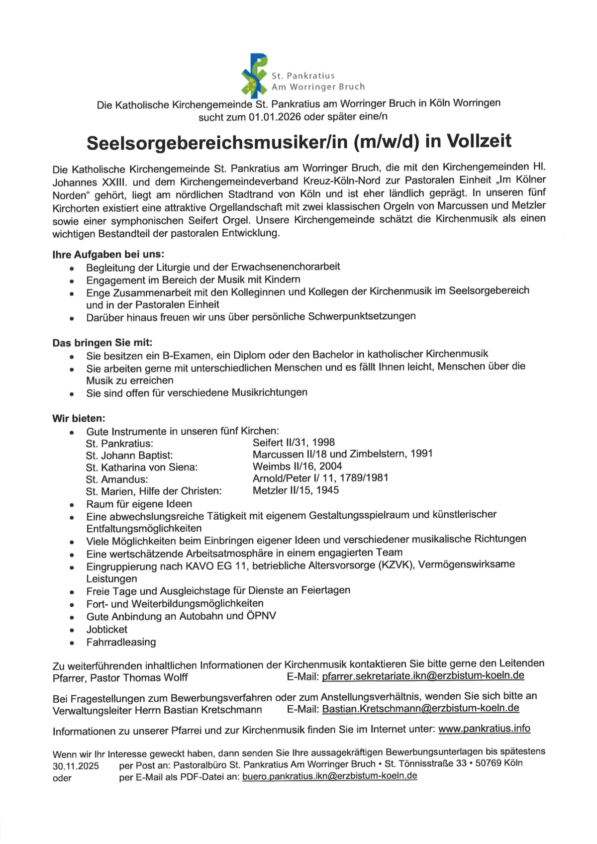 062 - 251009 Kirchenmusiker Stellenausschreibung 062 - 251009 Kirchenmusiker Stellenausschreibung
