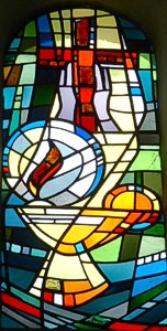 Fensterbild aus St.-Barbara in Andreasberg: Das Sakrament der Krankensalbung