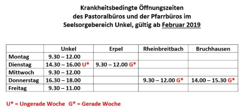 OeffnungszeitenPastoralbueroAbFebruar2019 OeffnungszeitenPastoralbueroAbFebruar2019