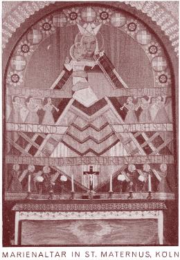 Der Wandteppich, von Frauen aus dem Gemeinde gefertigt, hing früher im Chorbereich. ©AEK, Pfa Köln, St. Maternus