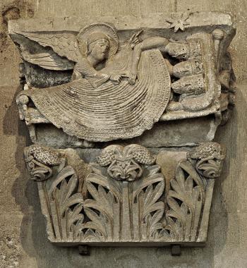 <em>Begegnung im Traum (Romanisches Kapitell „Traum der Könige“ in der Kathedrale von Autun in Burgund von Meister Gislebertus, um 1220) ©SilviaBins </em>