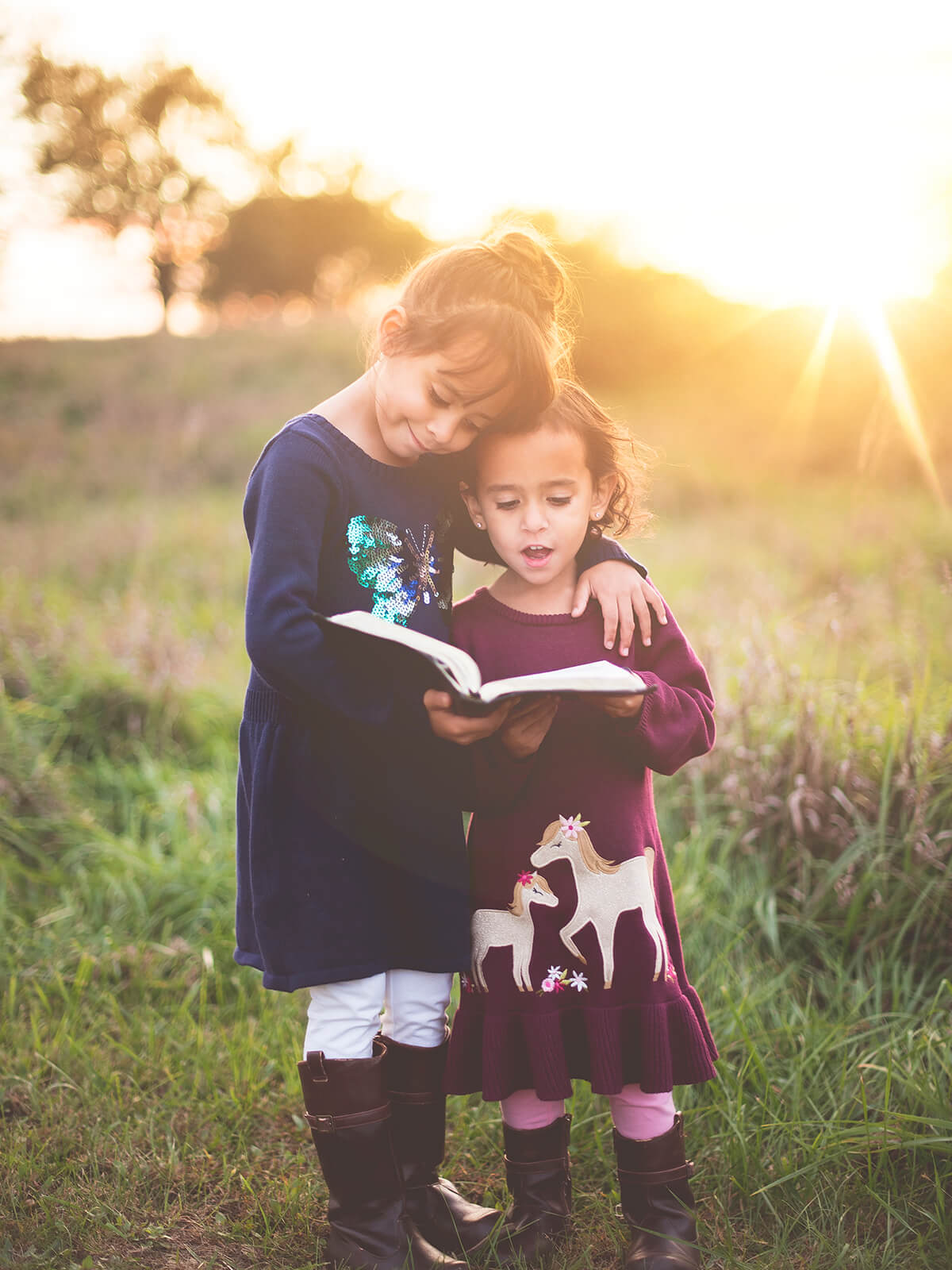 Zwei Kinder lesen ein Buch im Sonnenlicht (c) CC0 1.0 - Public Domain (von unsplash.com)